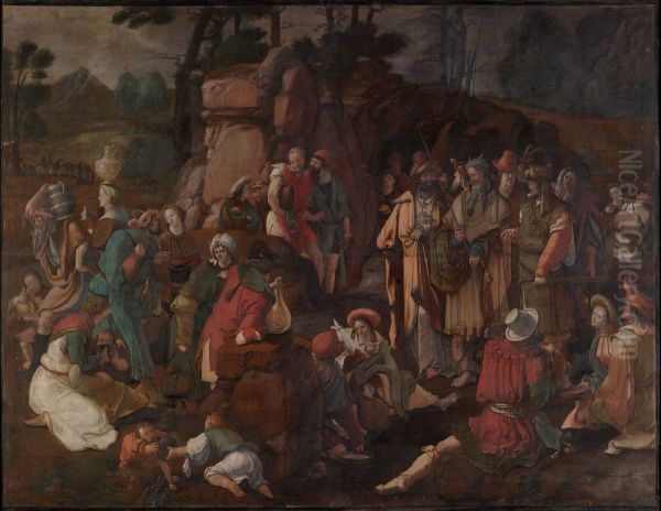 Moses and the Israelites after the Miracle of Water from the Rock Oil Painting by Lucas Van Leyden