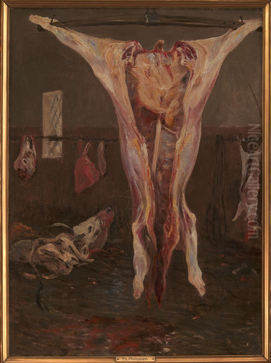 A Slaughtered Ox, Rome Oil Painting by Theodor Esbern Philipsen