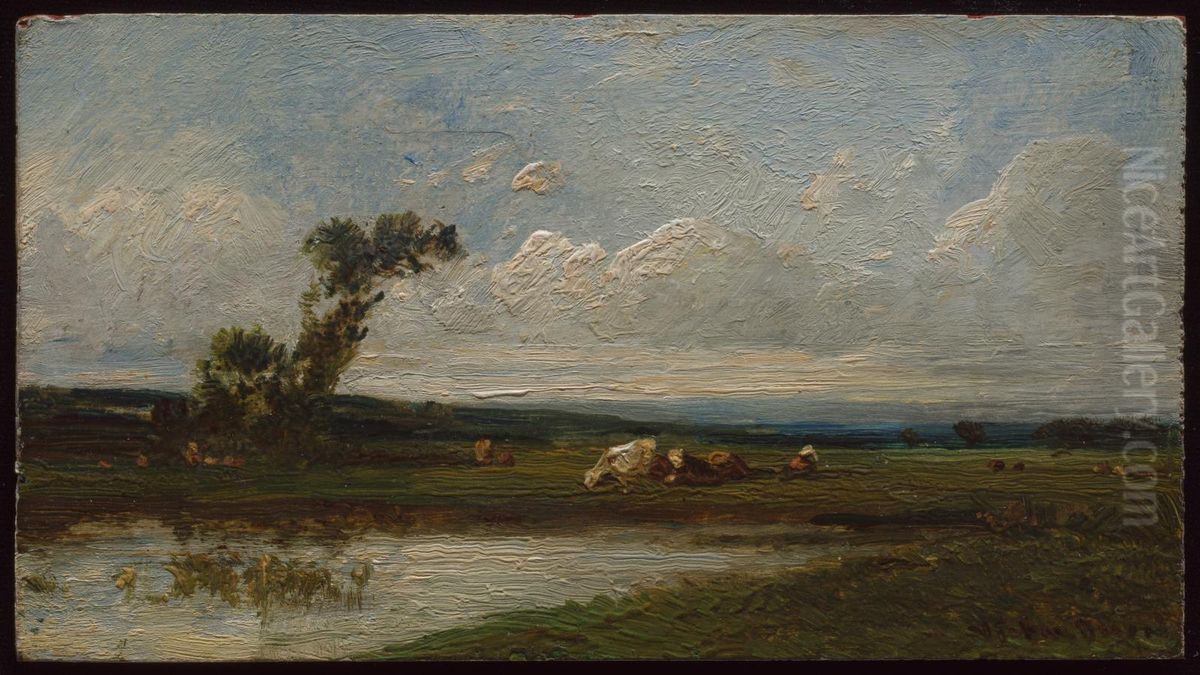 Water Meadows and Cattle Oil Painting by Leon-Victor Dupre