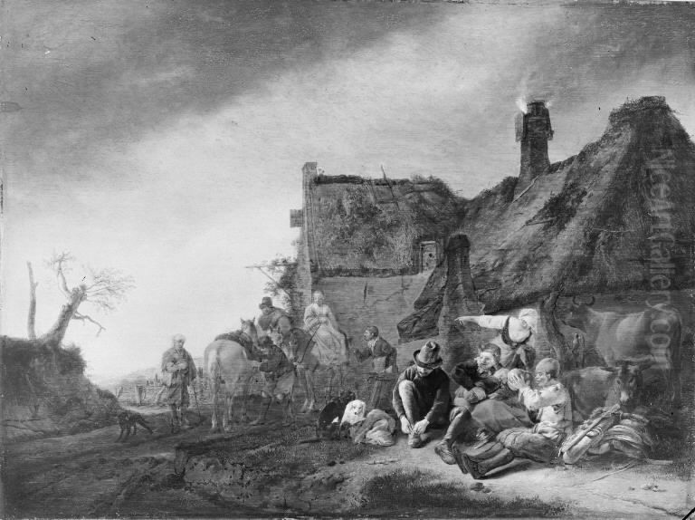Outside an Inn Oil Painting by Philips Wouwerman