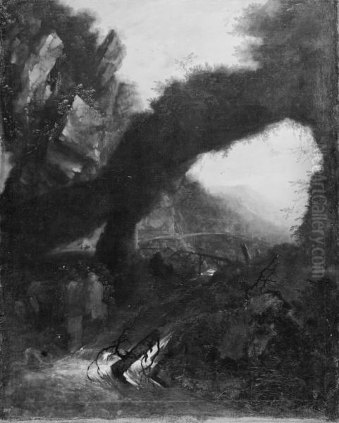 Landscape with a Waterfall in the Foreground Oil Painting by Franz Joachim Beich