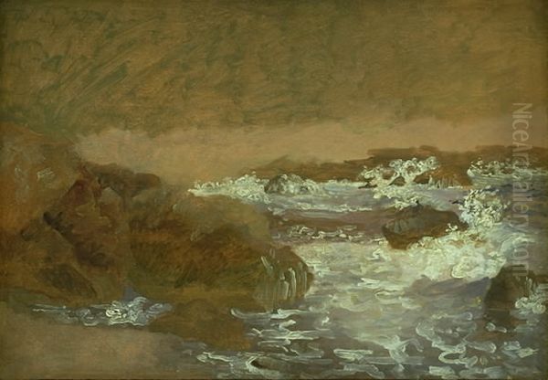 Surf on a Rocky Coast, Marina Piccola, Capri Oil Painting by Christen Kobke