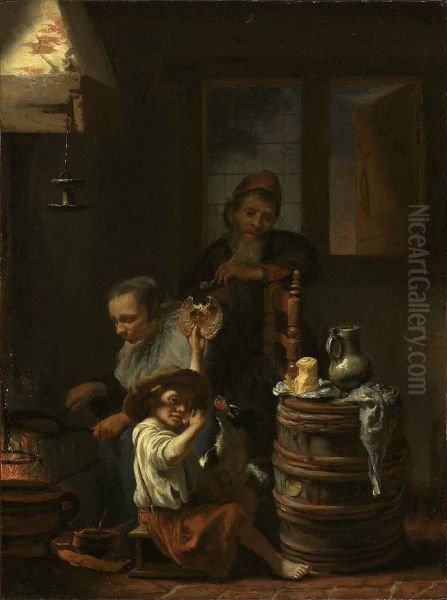 Pancake Maker Oil Painting by Justus De Gelder