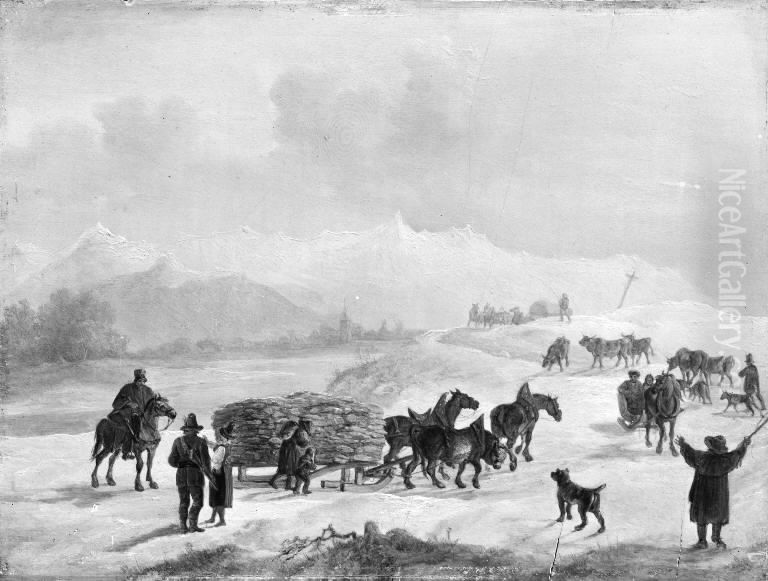 Slaedefart i de bajerske bjerge Oil Painting by Christian David Gebauer