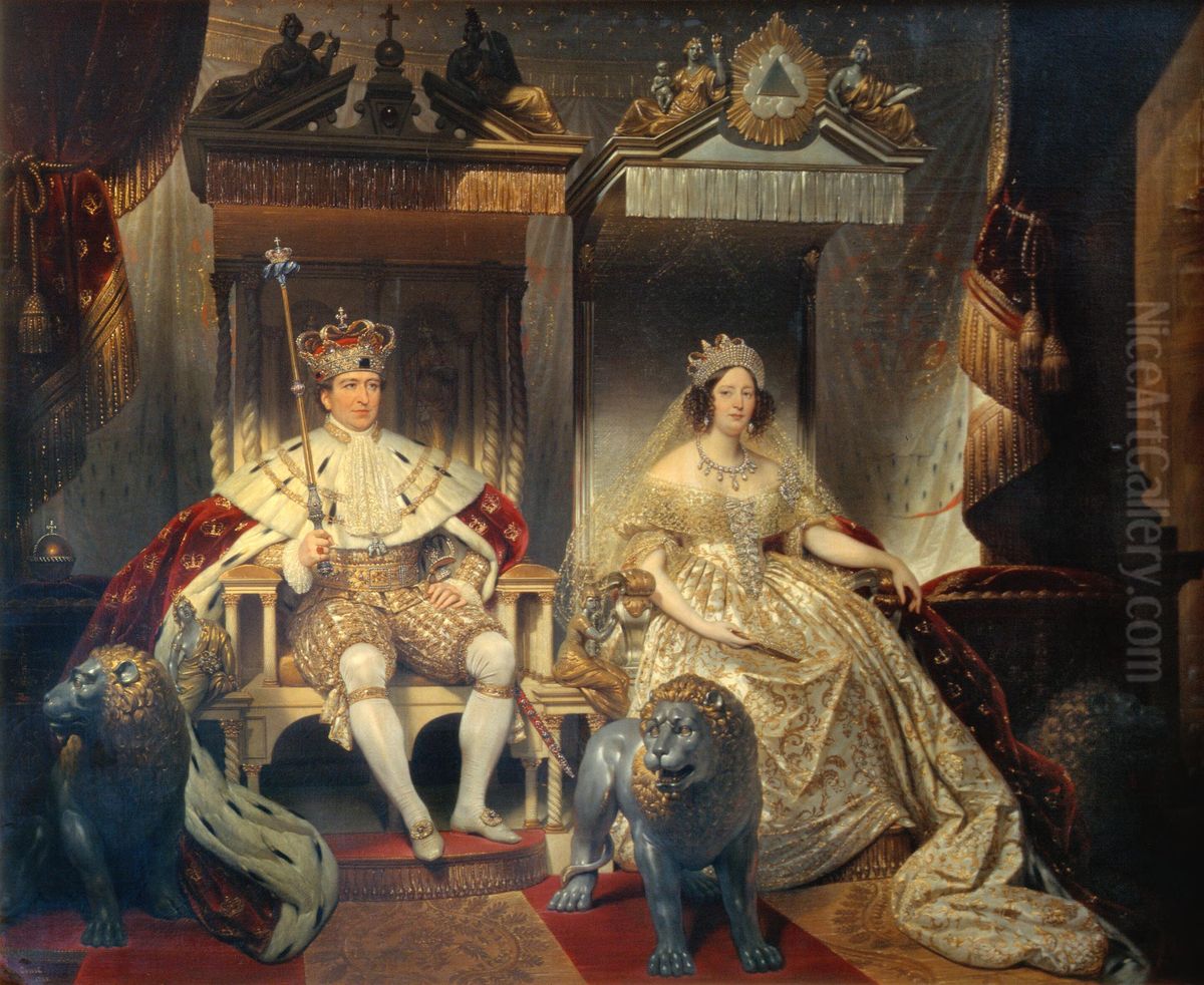 Christian VIII (1786-1848) og Caroline Amalie (1796-1881) i salvingsdragt Oil Painting by Joseph-Desire Court