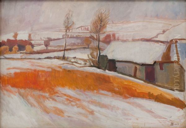 Winter Landscape. Over Kaerby Hill. Oil Painting by Fritz Syberg