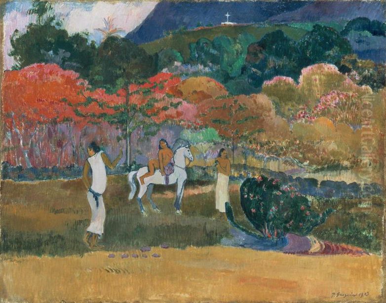 Women and a White Horse Oil Painting by Paul Gauguin