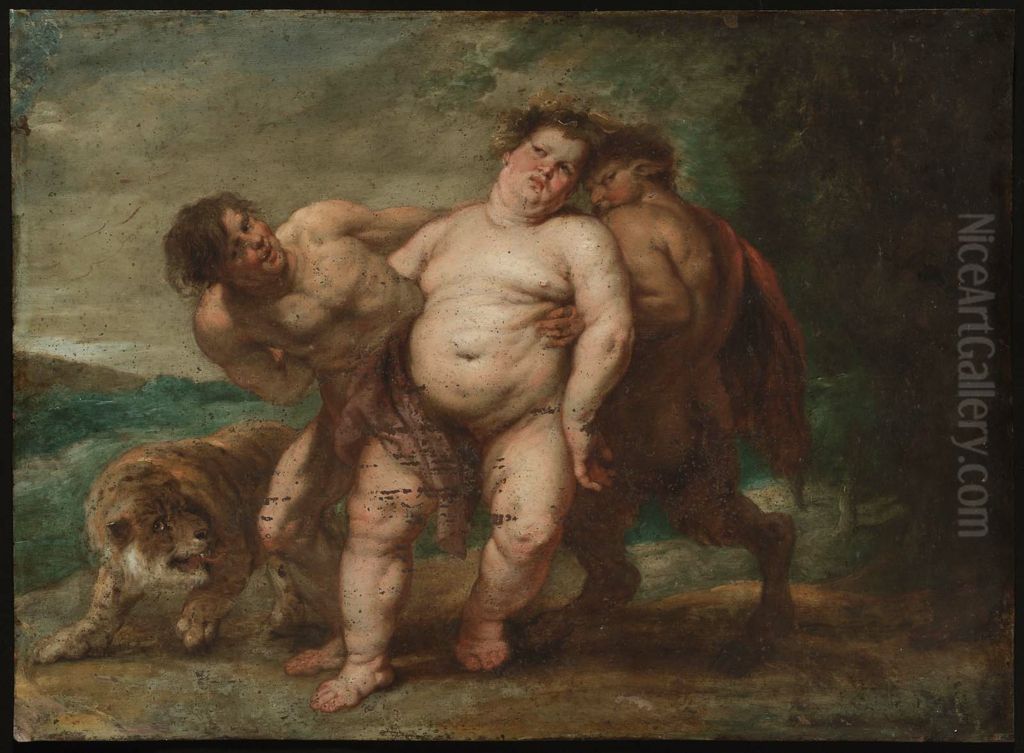 Drunken Bacchus with Faun and Satyr Oil Painting by (studio of) Rubens, Peter Paul