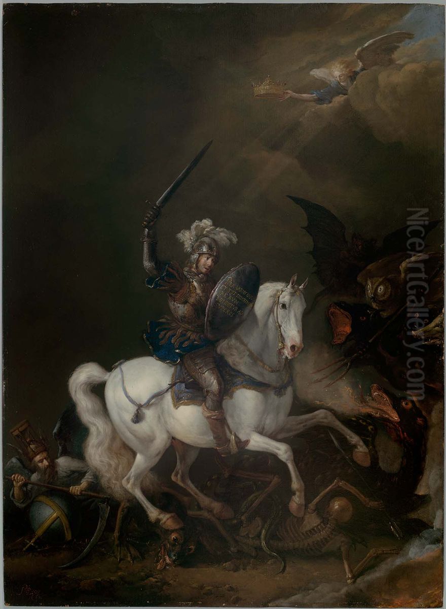 Knight Vanquishing Time, Death, and Monstrous Demons Oil Painting by Philips Wouwerman
