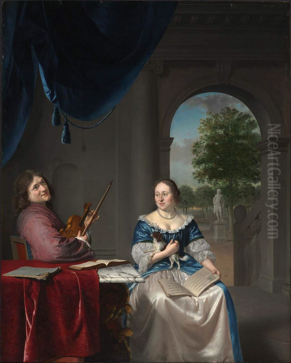 Johan van Musschenbroek and His Wife Oil Painting by Pieter Cornelisz van Slingelandt