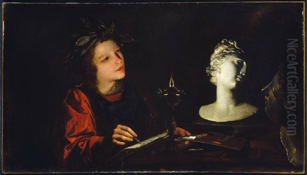 Young Artist Working by Lamplight Oil Painting by Pietro Paolini