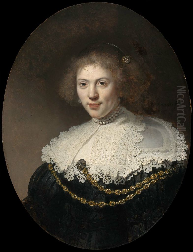 Portrait of a Woman Wearing a Gold Chain Oil Painting by Rembrandt