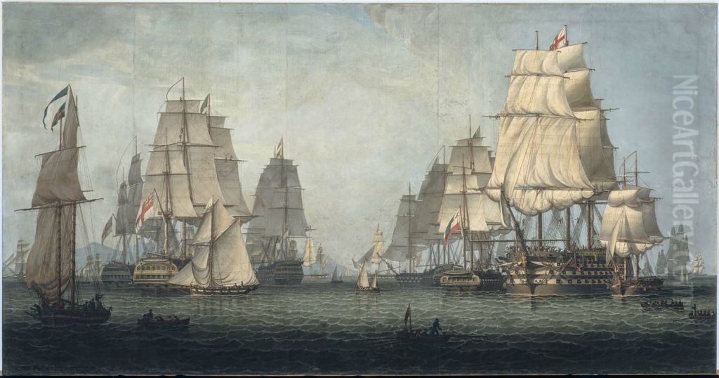 The British Fleet Forming a Line off Algiers Oil Painting by Robert Salmon