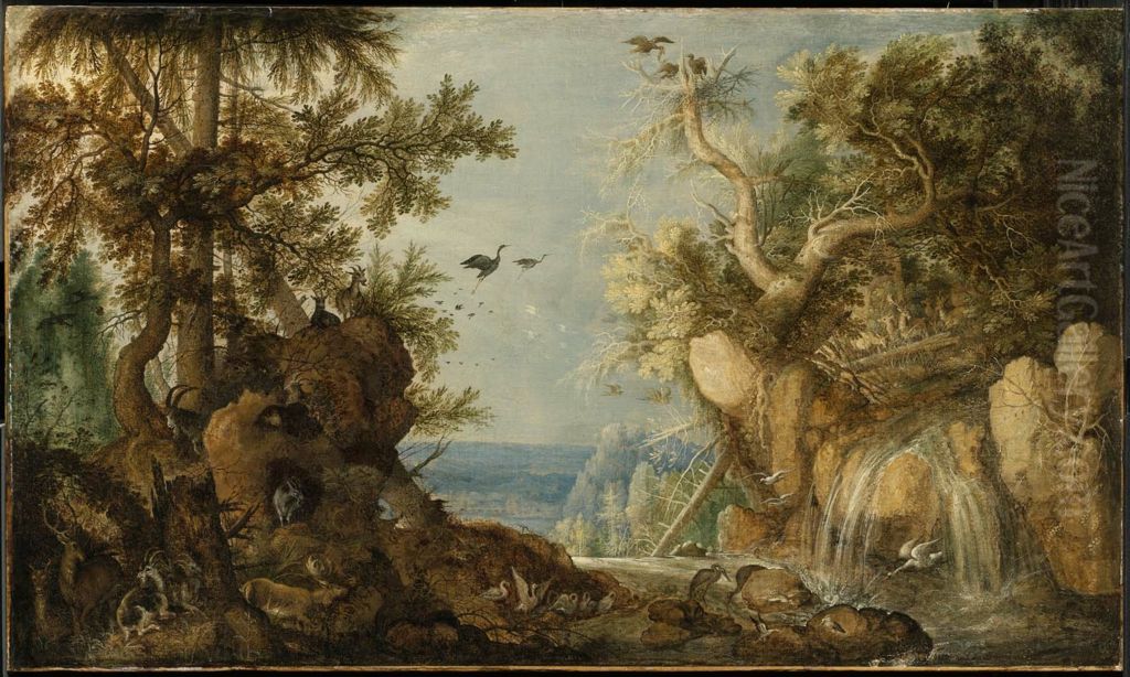 Rocky Landscape with Animals Oil Painting by Roelant Savery