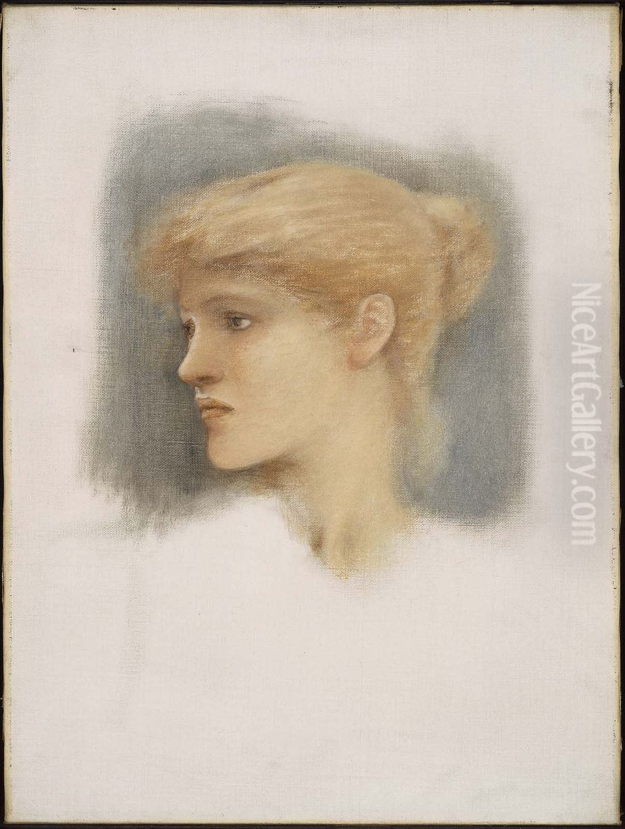 Study of a Young Woman's Head Oil Painting by Edward Burne-Jones