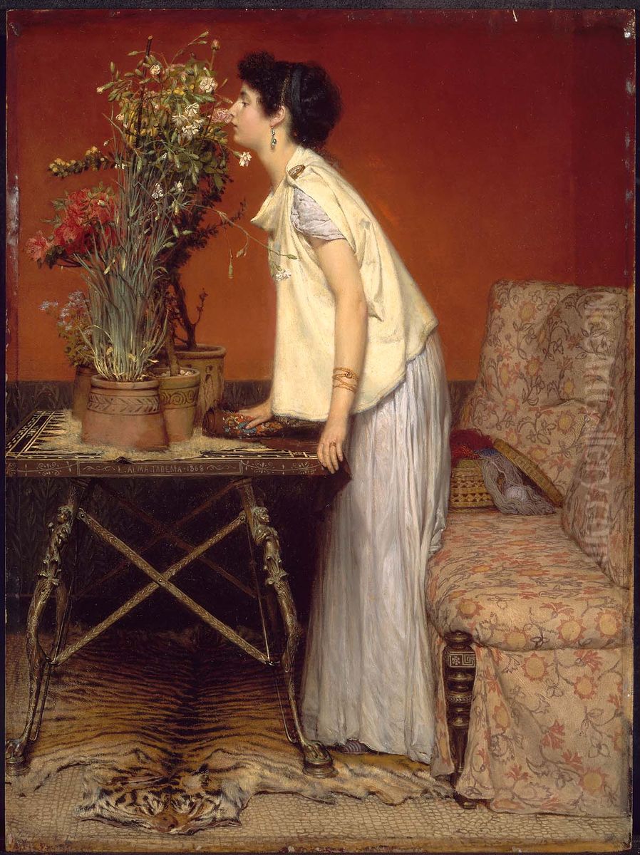 Woman and Flowers Oil Painting by Lawrence Alma-Tadema
