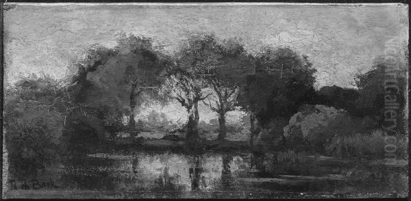 Pool in the Forest Oil Painting by Theophile Emile Achille De Bock