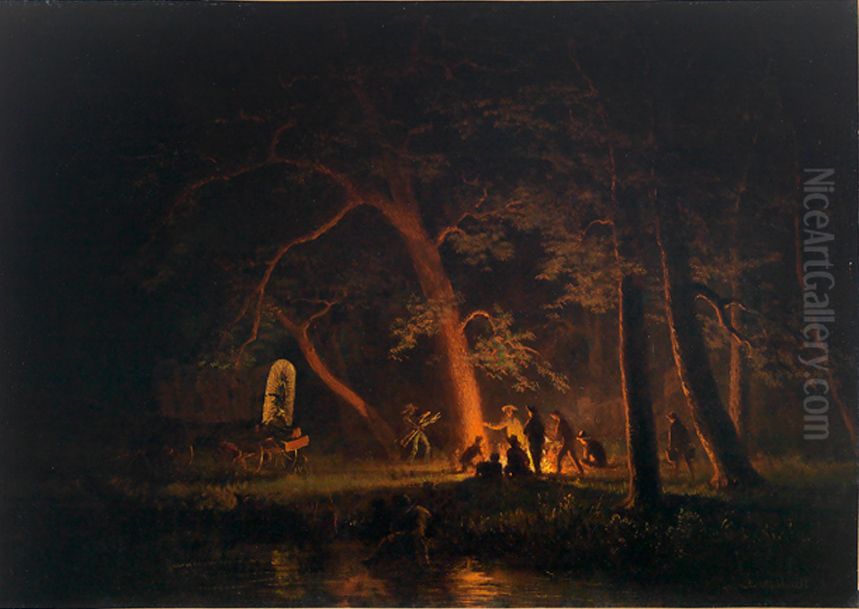 Campfire Oil Painting by Albert Bierstadt