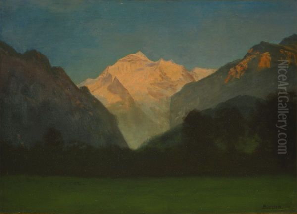 View of Glacier Park or Sunset on Peak Oil Painting by Albert Bierstadt
