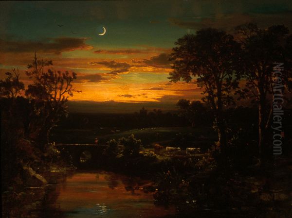 Sunset Oil Painting by Dewitt Clinton Boutelle
