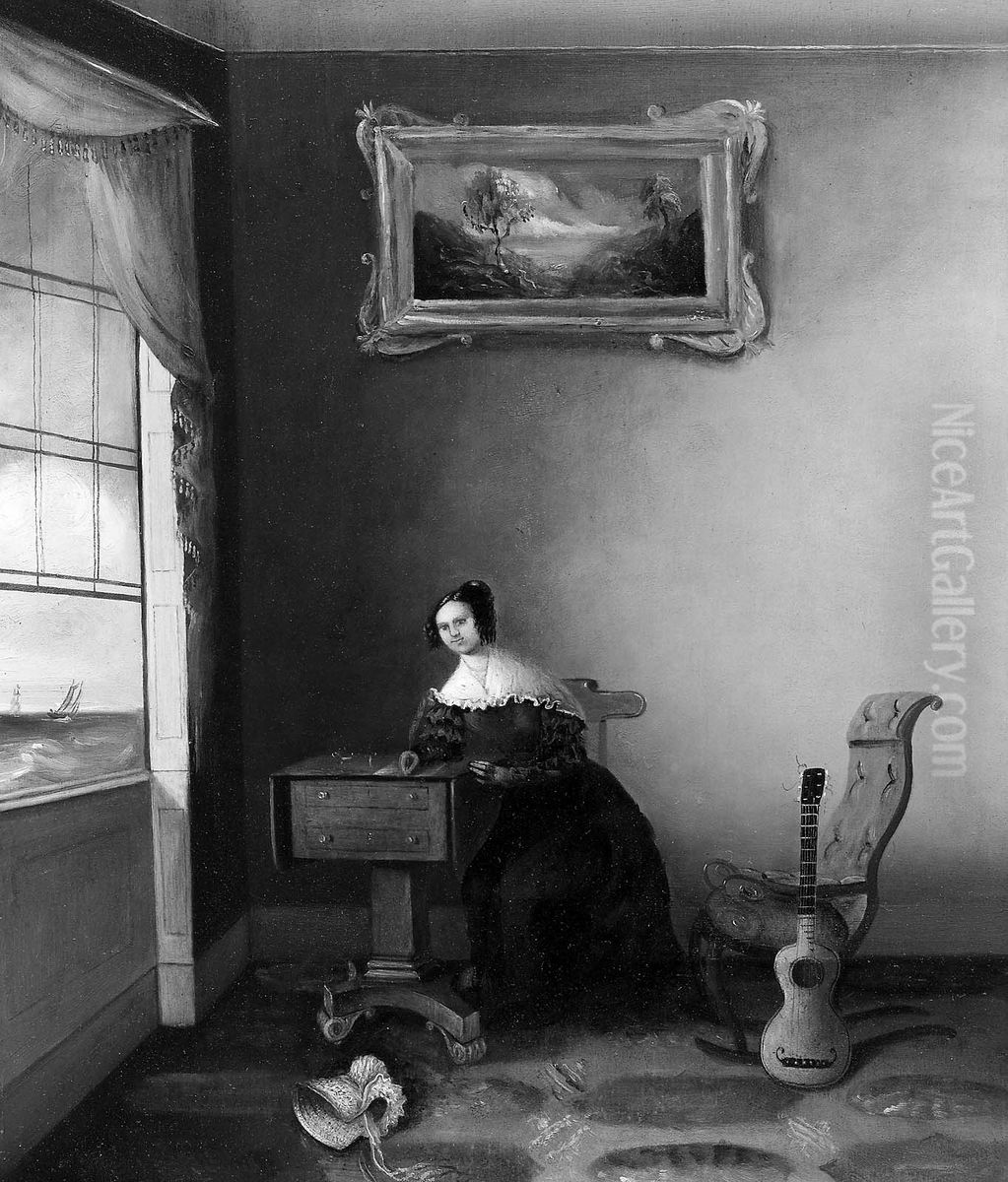 Lady Seated at a Work Table Oil Painting by Amasa Hewins