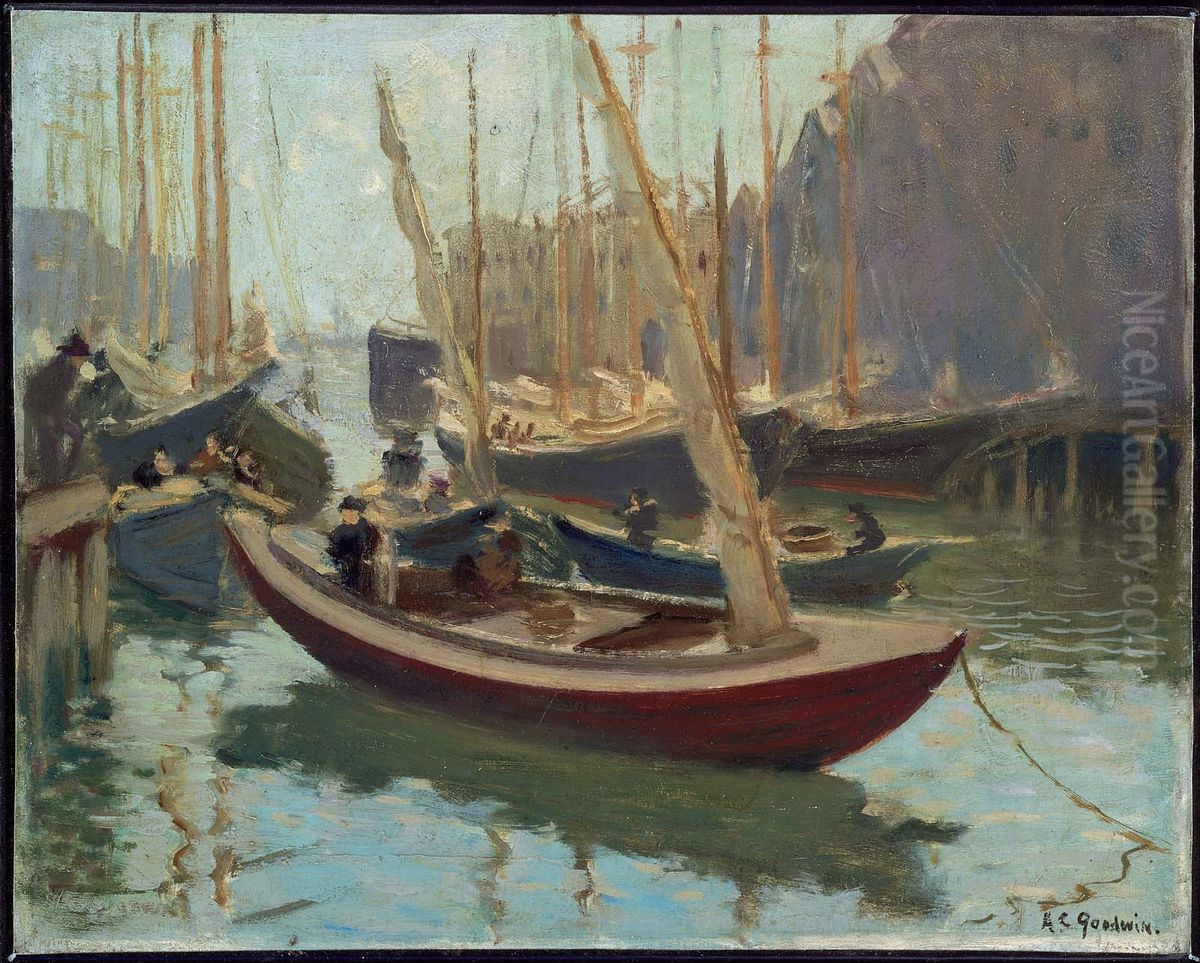 Boats at T Wharf Oil Painting by Arthur Clifton Goodwin