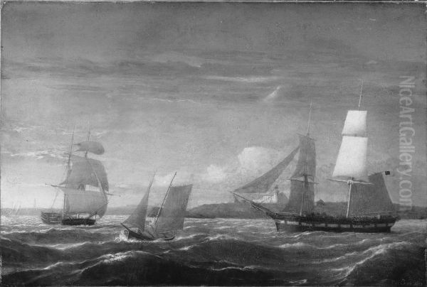 View of Portland Harbor Oil Painting by Fitz Henry Lane