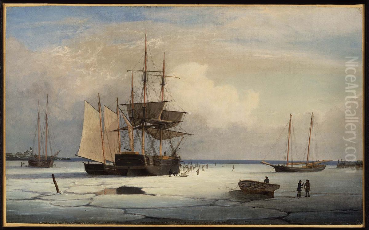 Ships in Ice off Ten Pound Island, Gloucester Oil Painting by Fitz Henry Lane