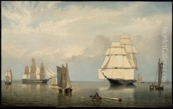 Salem Harbor Oil Painting by Fitz Henry Lane