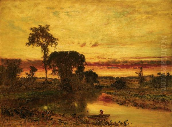 Sunset Landscape, Medfield Oil Painting by George Inness
