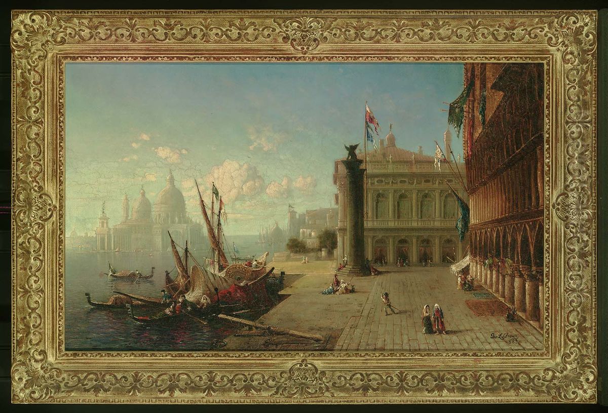 View of the Ducal Palace and Grand Canal and Church of Sta Maria della Salute, Venice Oil Painting by George Loring Brown