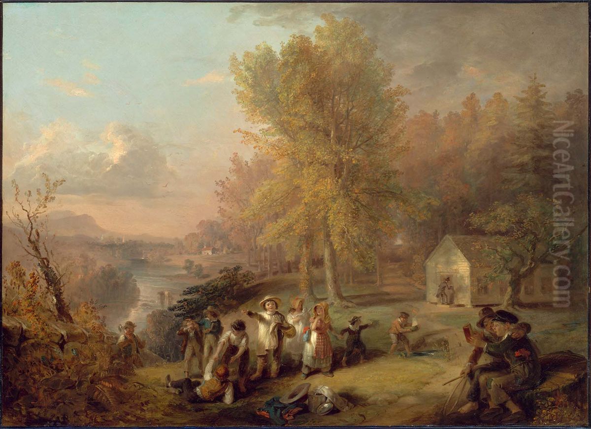 Dismissal of School on an October Afternoon Oil Painting by Henry Inman