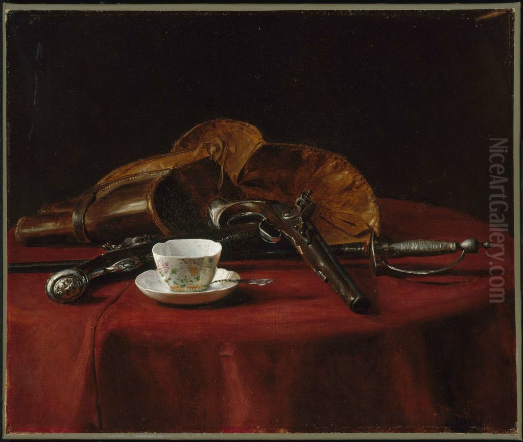 Sword, Pistols, and Teacup Oil Painting by James Reeve Stuart Sword, Pistols, and Teacup Oil Painting by James Reeve Stuart