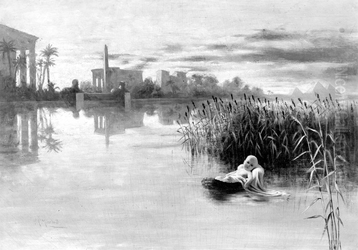 Moses in the Bulrushes Oil Painting by John Ames Mitchell