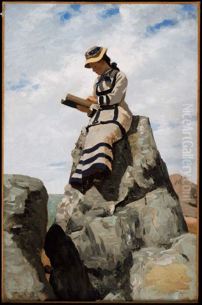 Reading on the Rocks, Grand Manan Oil Painting by John George Brown