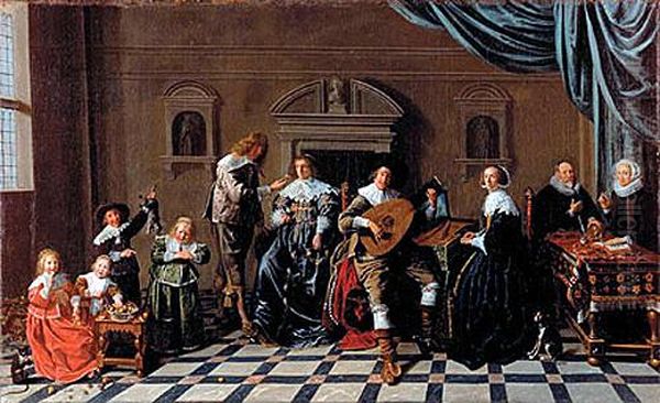 Familiy portrait of Maerten Ruychaver (1540-1626) and Alida van der Laen (1542-1626), with their parents and descendants Oil Painting by Jan Miense Molenaer
