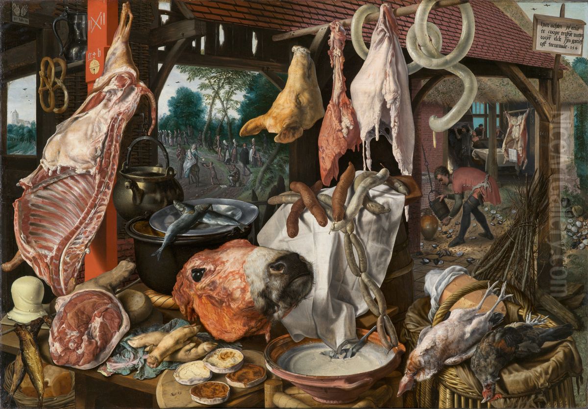 A Meat Stall with the Holy Family Giving Alms (The Butcher's Stall) Oil Painting by Pieter Aertsen
