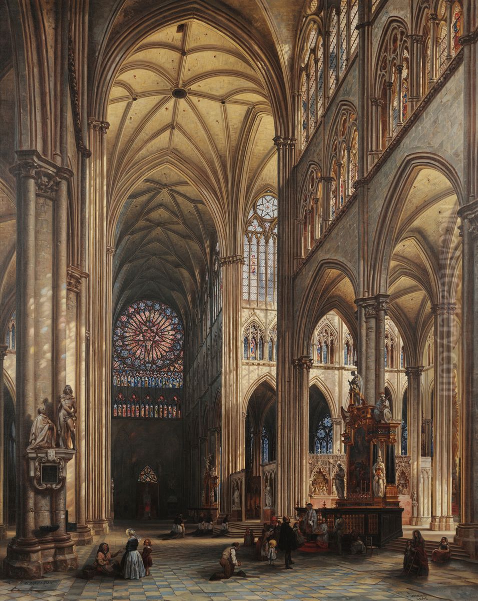 Interior da Catedral de Amiens Oil Painting by Jules Victor Genisson