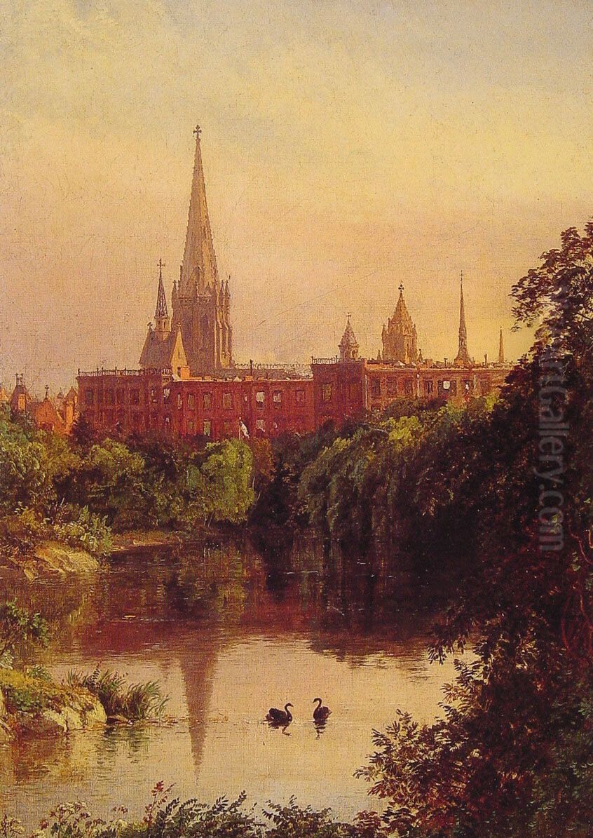 A View in Central Park Oil Painting by Jasper Francis Cropsey