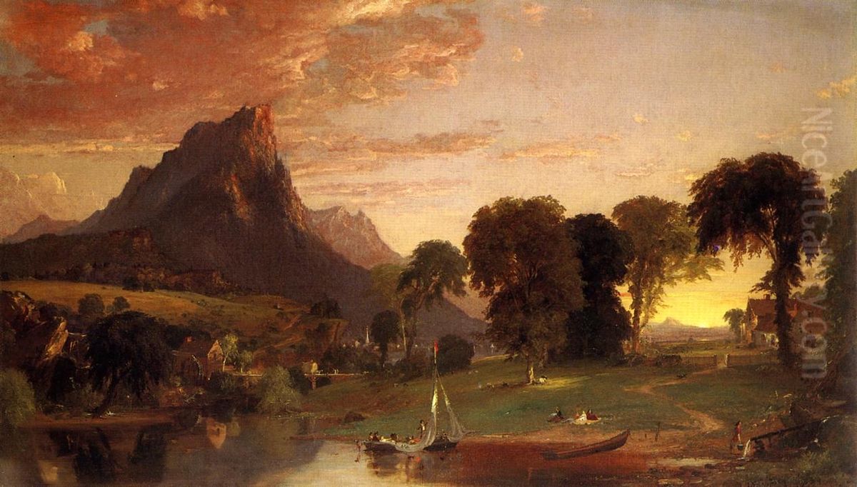 View near Sherburne, Chenango County Oil Painting by Jasper Francis Cropsey