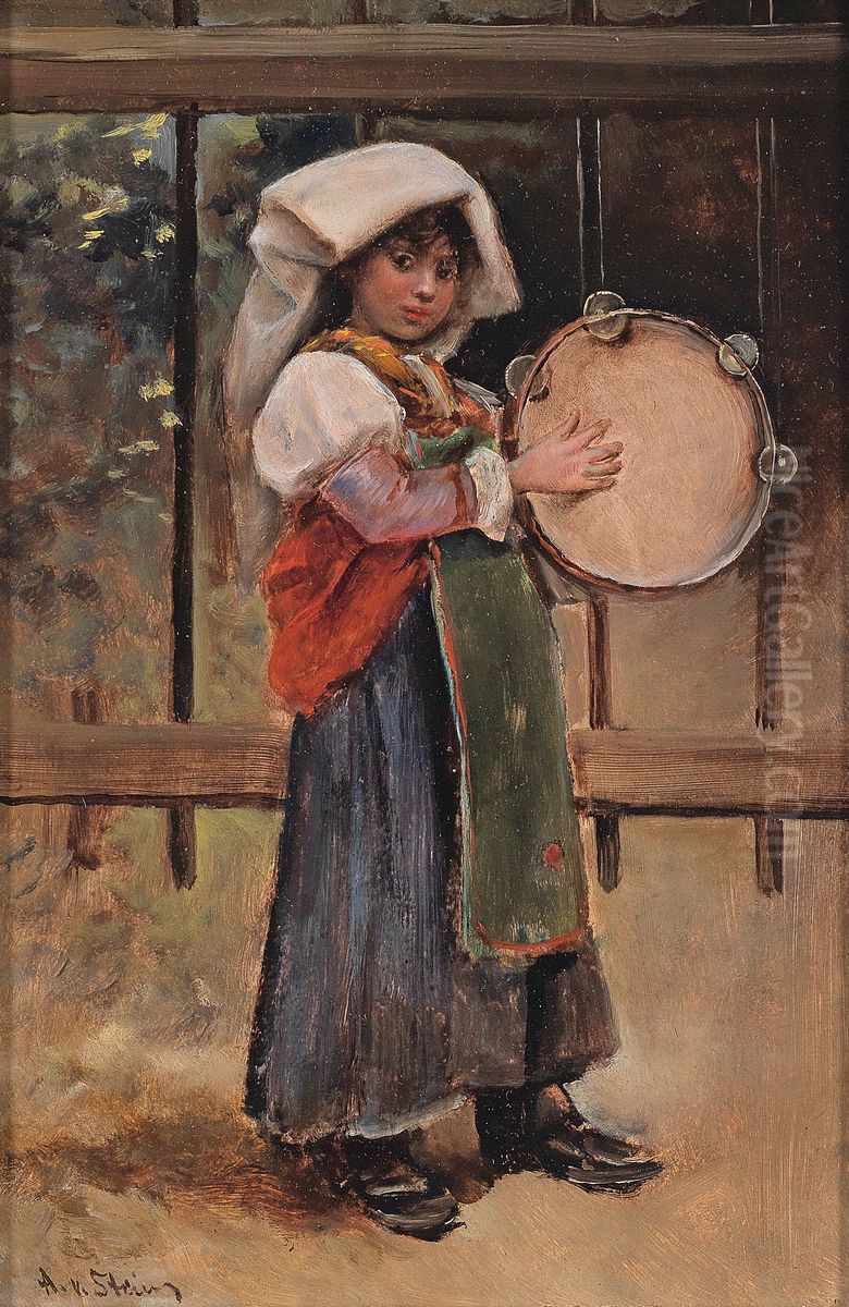 Italian girl with tamborine Oil Painting by Alwyn Stein