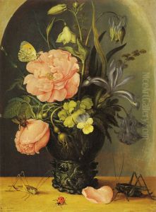 Flowers in a roemer before a niche Flowers in a roemer before a niche