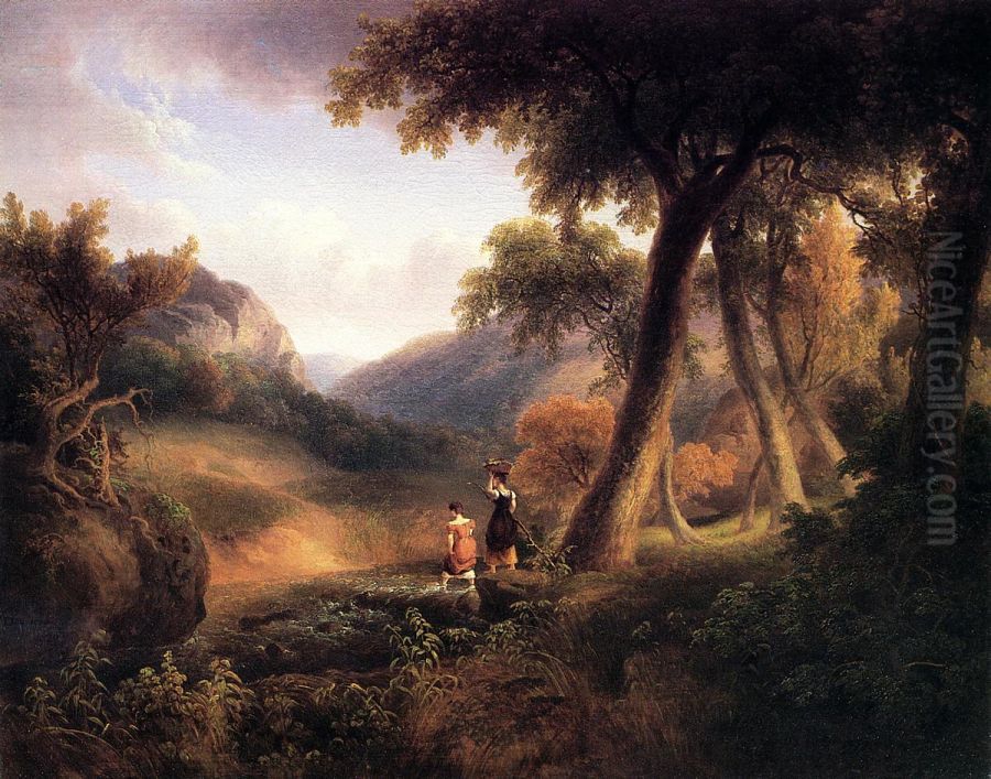 Girls_Crossing_the_Brook Oil Painting by Thomas Doughty
