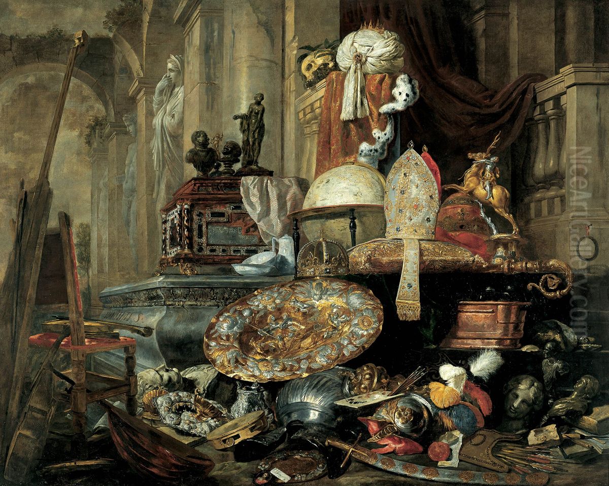 Vanitas still life around a grave Oil Painting by Pieter Boel