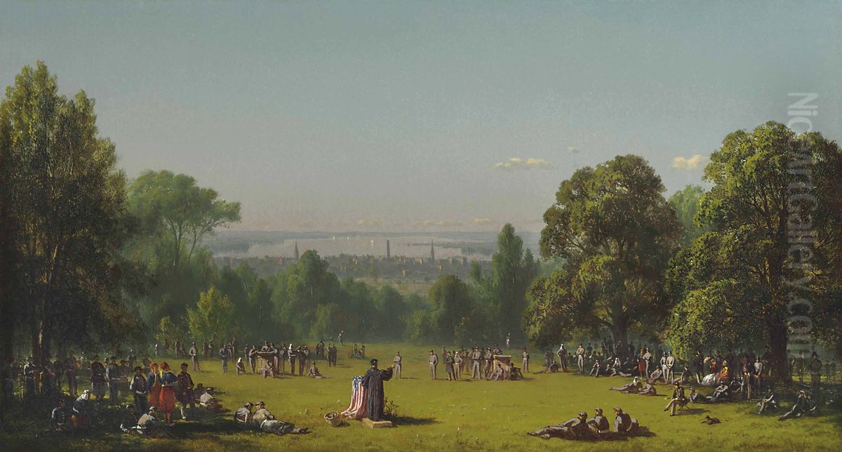 Sunday Morning in the Camp of the Seventh Regiment Oil Painting by Sanford Robinson Gifford