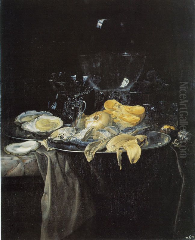 Ein Austernfruhstuck Oil Painting by Willem Van Aelst