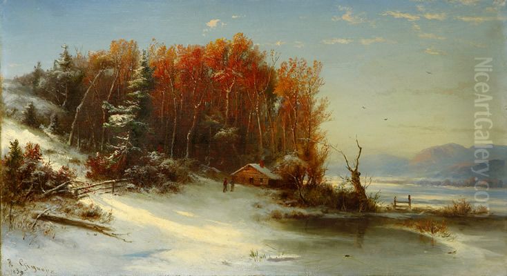 First Snow Along the Hudson River Oil Painting by Regis Francois Gignoux