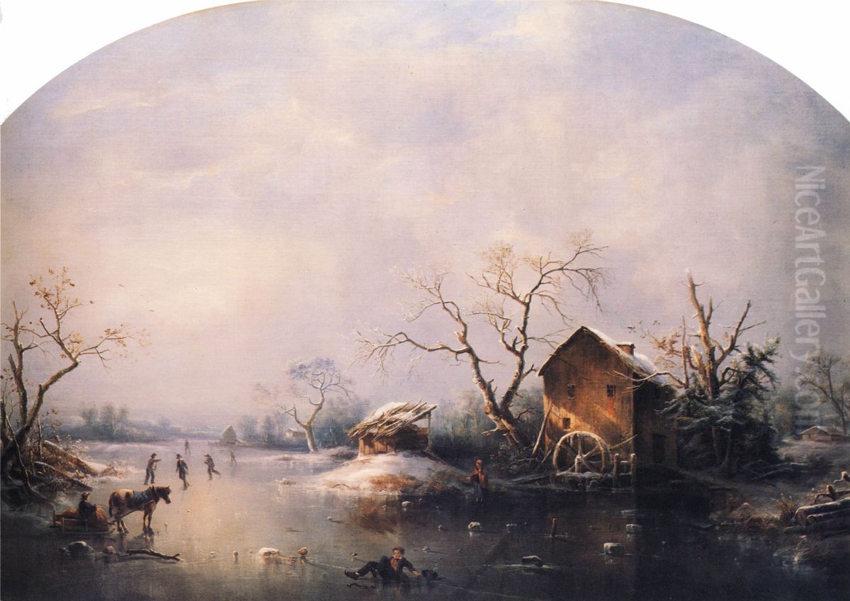 Winter Scene Oil Painting by Regis Francois Gignoux
