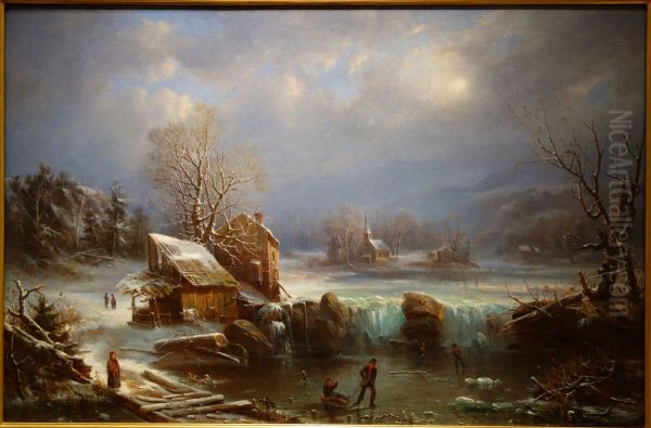 Midwinter Moonlight Oil Painting by Regis Francois Gignoux