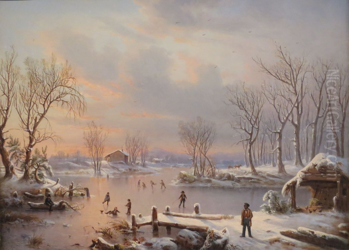 View near Elizabethtown, New Jersey Oil Painting by Regis Francois Gignoux